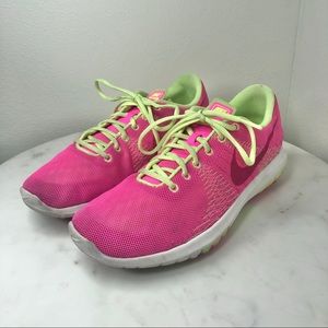 Pink and Highlighter Yellow Green Nike Flex 6Y